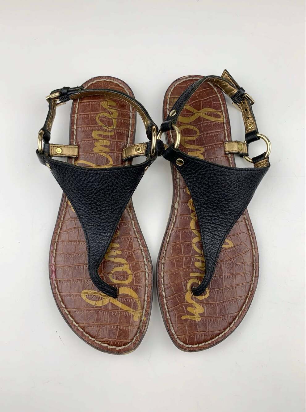 Sam Edelman Greta Sandals Black Leather Thong Boho Flats Women's 7